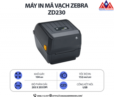Máy in mã vạch Zebra ZD230 - Độ phân giải 203 dpi, kết nối usb, tốc độ in 152mm/s, in nhiệt trực tiếp Máy in mã vạch Zebra ZD230 - Độ phân giải 203 dpi, kết nối usb, tốc độ in 152mm/s, in nhiệt trực tiếp
