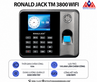 Máy chấm công vân tay RONALD JACK TM 3800 WIFI