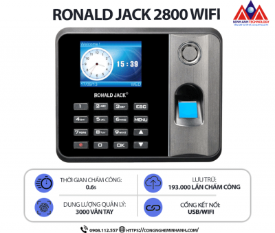 Máy chấm công vân tay RONALD JACK 2800 WIFI