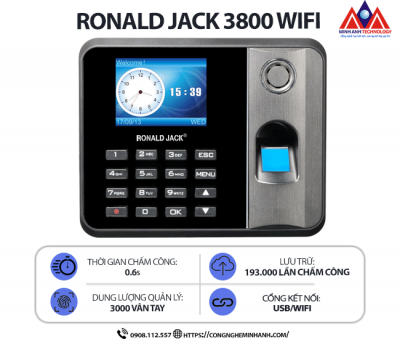 Máy chấm công vân tay RONALD JACK 3800 WIFI