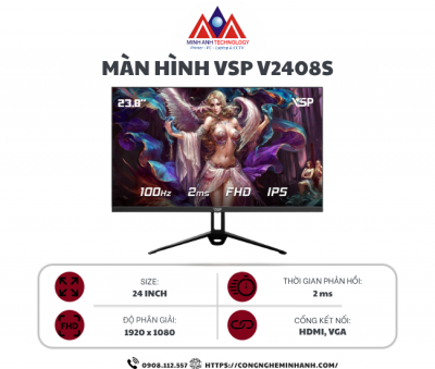 Màn hình VSP V2408S ( IPS/ 120Hz/ VGA*1/ HDMI*1/ BH 36T)