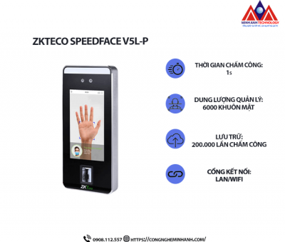 Máy Chấm Công khuôn mặt ZKTeco SPEEDFACE V5L-P
