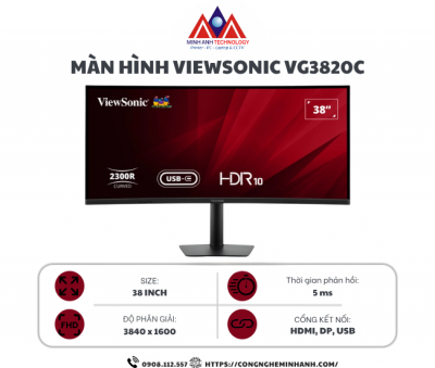 Màn Hình ViewSonic VG3820C (38 inch/ IPS/ WQHD+/ 75Hz/ 5ms/ Speaker/ Cong/ USB-C)