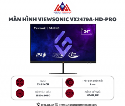 Màn Hình Gaming ViewSonic VX2479A-HD-PRO (23.8 inch/ FHD/ IPS/ 240Hz/ 1ms)