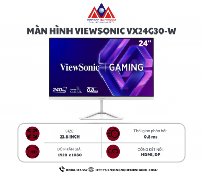 Màn hình gaming ViewSonic VX24G30-W (23.8 inch/ FHD/ IPS/ 240Hz/ 0.8ms)