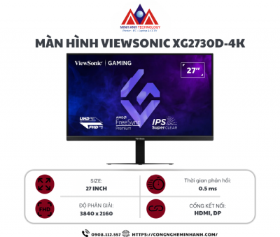 Màn hình gaming Viewsonic XG2730D-4K (27Inch/ 4K/ 0,5ms/ 144Hz/ 250cd/m2/ IPS)
