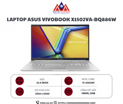 Laptop Asus Vivobook 15 X1502VA-BQ886W (Intel Core i7-13620H/ 16GB/ 512GB/ Intel UHD/ 15.6 inch FHD IPS/ Win 11/ Bạc)