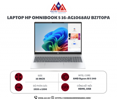 Laptop HP OmniBook 5 16-ag1068AU BZ7T0PA (AI 5 340/ 16GB/ 512GB SSD/ 16 inch WUXGA Touch/ Win 11/ Office/ Bạc)