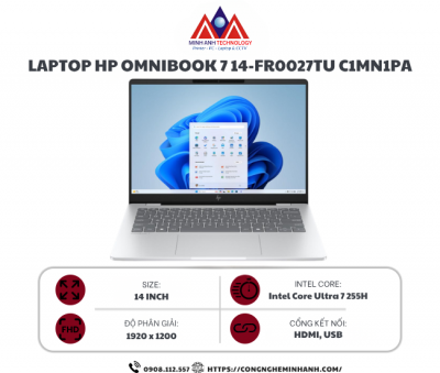Laptop HP OmniBook 7 14-fr0027TU C1MN1PA (Ultra 7 255U/ 16GB/ 512GB SSD/ 14 inch WUXGA/ Win 11/ Office/ Bạc)