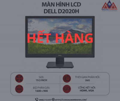 Màn hình máy tính Dell D2020H (19.5 inch TN/ 1600 x 900/ 200 cd/m2/ 5ms/ 60Hz), bảo hành 24 tháng