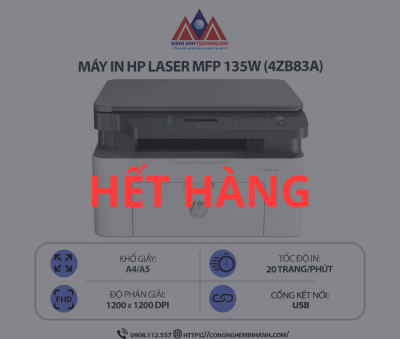Máy in HP Laser MFP 135W (4ZB83A) – In laser trắng đen đa năng, scan, copy, kết nối mạng WiFi, in qua điện thoại