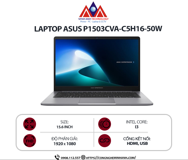 Laptop Asus P1503CVA (Core 5-210H/16GB/512GB SSD/Intel Graphics/Win 11 Home/Xám)